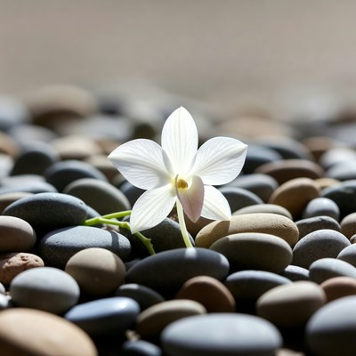 White Orchid on Pebbles
