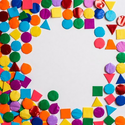 Colorful paper shapes border