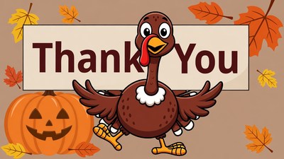 Cartoon Turkey Holding Thank You Sign