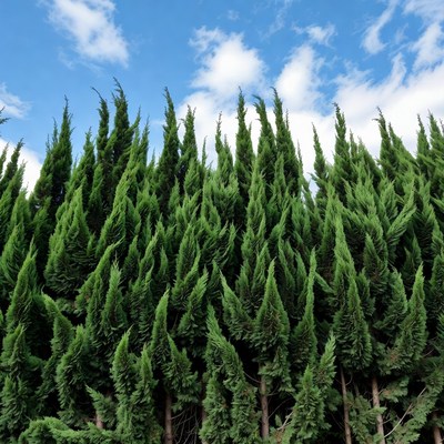 Tall Cypress Trees Against Blue Sky