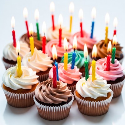 Colorful Cupcakes with Lit Candles