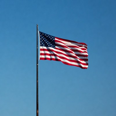 American flag waving on pole