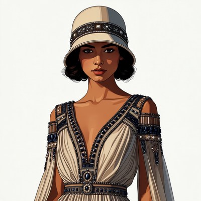 Woman in 1920s Beaded Flapper Dress