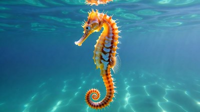 Orange Seahorse in Turquoise Water