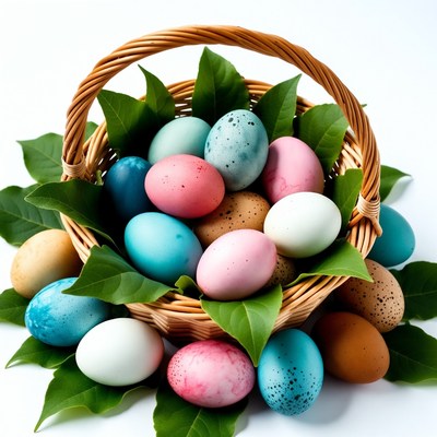 Colorful Easter Eggs in Wicker Basket