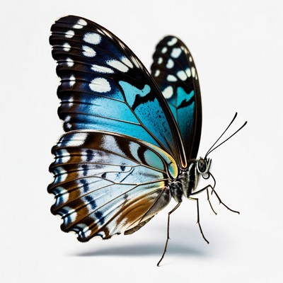Blue Morpho Butterfly on White Background
