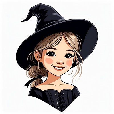 Smiling Witch Girl in Black Hat