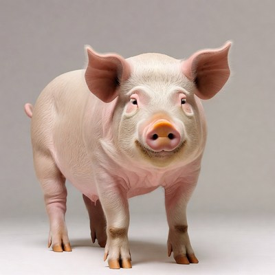 Cute pink pig standing