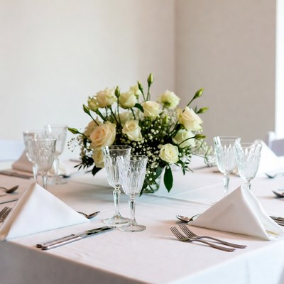 White roses centerpiece on elegant table