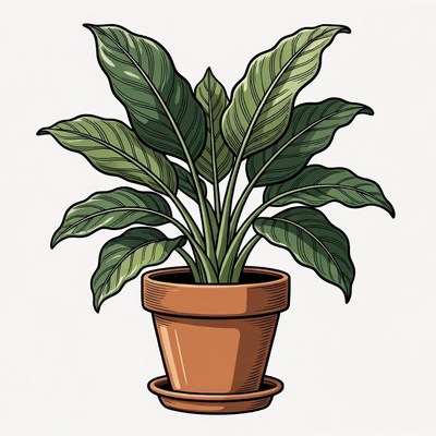 Potted Tropical Plant Illustration