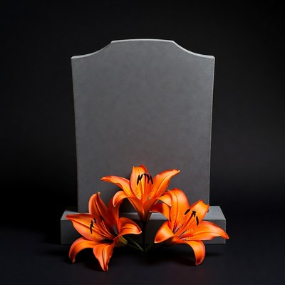 Orange Lilies on Gray Tombstone