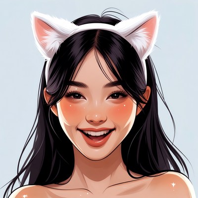 Asian girl with cat ears smiling