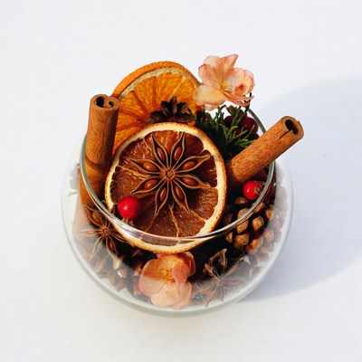 Cinnamon Sticks Oranges Glass Bowl