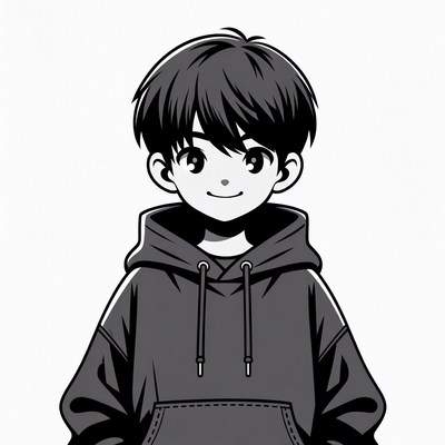 Anime boy smiling in hoodie
