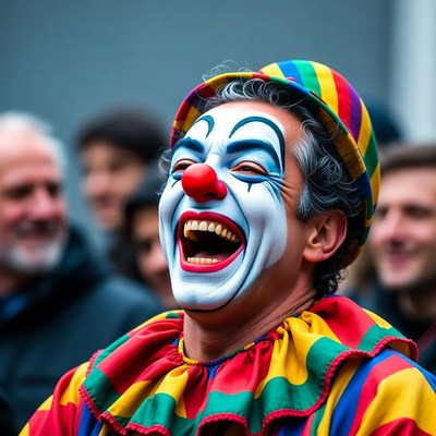Laughing Clown in Colorful Costume