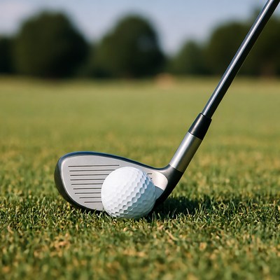 Golf club and ball on grass