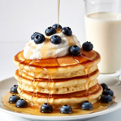 Pancakes with Blueberries and Syrup