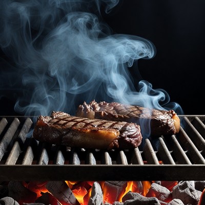 Grilled Steaks Smoking on BBQ Grill