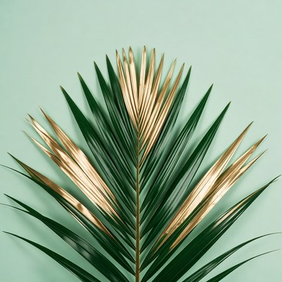 Gold-tipped Palm Leaf on Mint Background