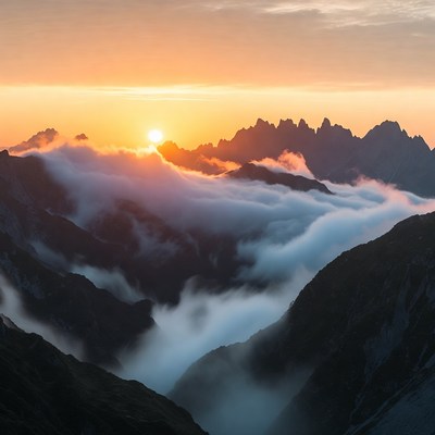Sunrise Over Mountains and Clouds