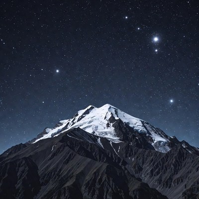 Snowy Mountain Under Starry Night Sky