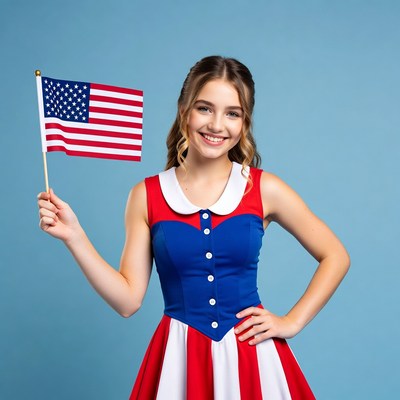 Girl holding American flag