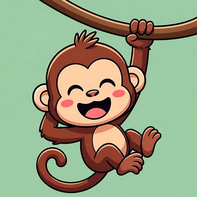 Cute cartoon monkey swinging on vine