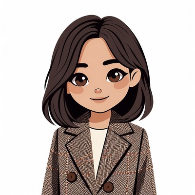Asian woman in checkered blazer illustration