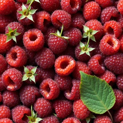Fresh Raspberries with Leaves
