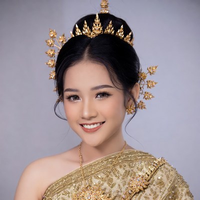Asian woman in golden Thai headdress