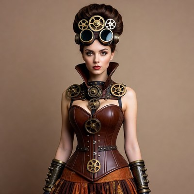 Steampunk woman in leather corset