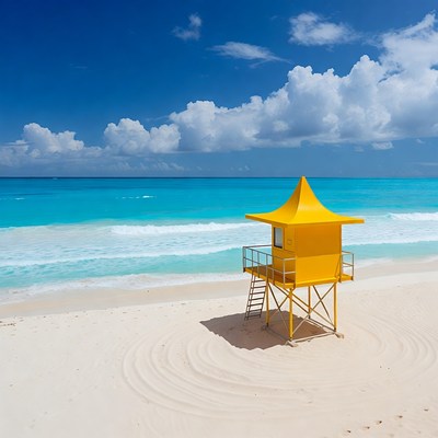 Yellow Lifeguard Tower on Beach