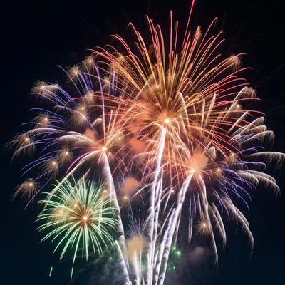 Colorful Fireworks Exploding in Night Sky