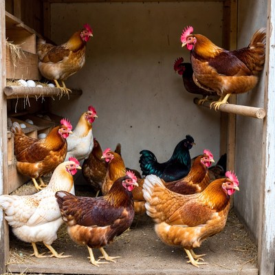 Chickens in wooden coop