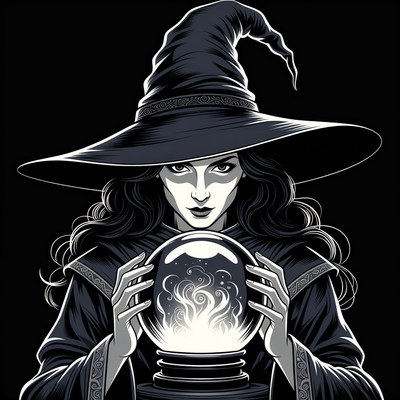 Witch holding glowing crystal ball