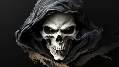 Skull in Hood with Glowing Eyes