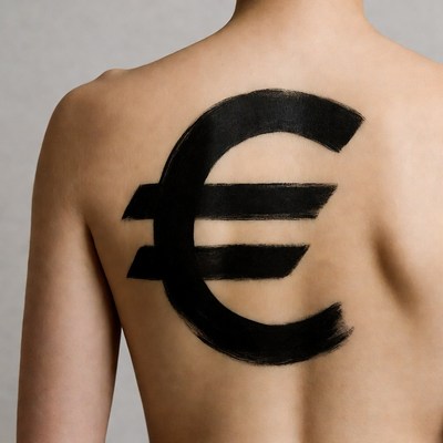 Woman with Euro tattoo on back