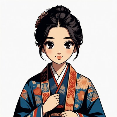 Anime girl in blue kimono