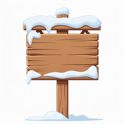 Snowy Wooden Sign on Post