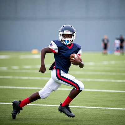 African-American boy running with football