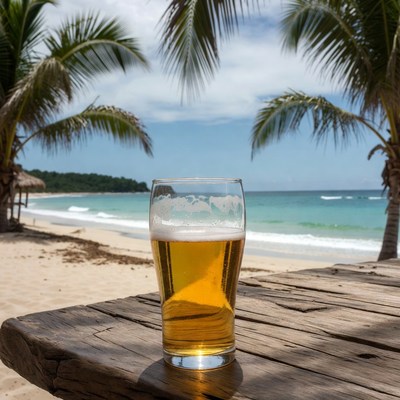Beer Glass on Beach Table