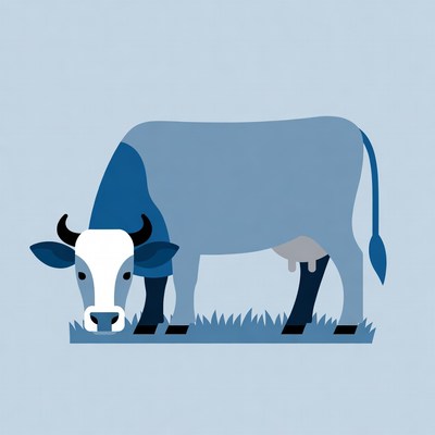 Blue Holstein Cow Eating Grass