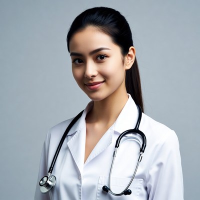 Asian woman doctor with stethoscope