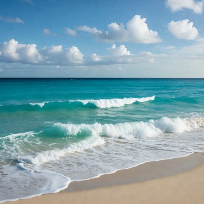 Turquoise Ocean Waves Crashing on Beach