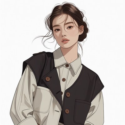 Asian woman in black white vest