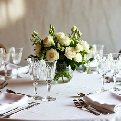 White Roses Bouquet on Elegant Table