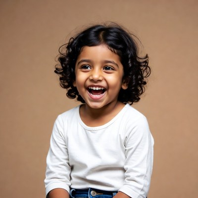 Indian toddler girl laughing happily