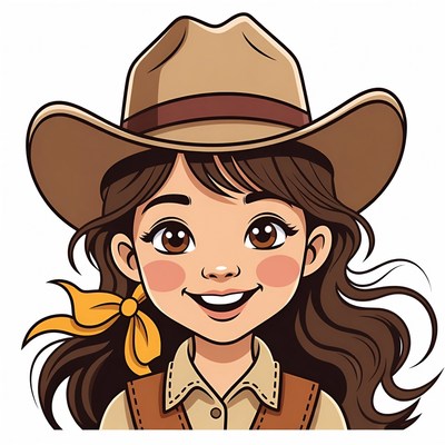 Cowgirl Girl with Hat and Bow