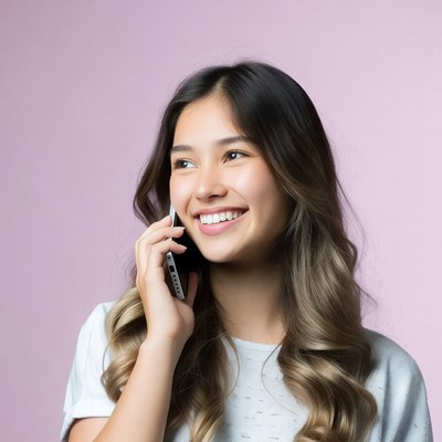 Asian girl smiling on phone call