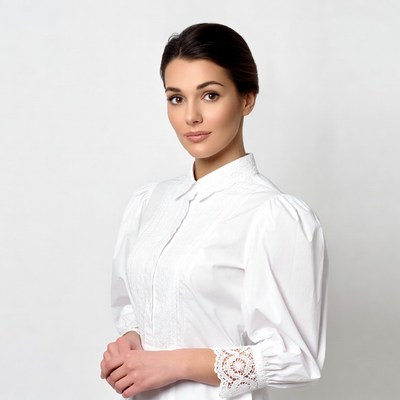 Woman in white blouse on white background